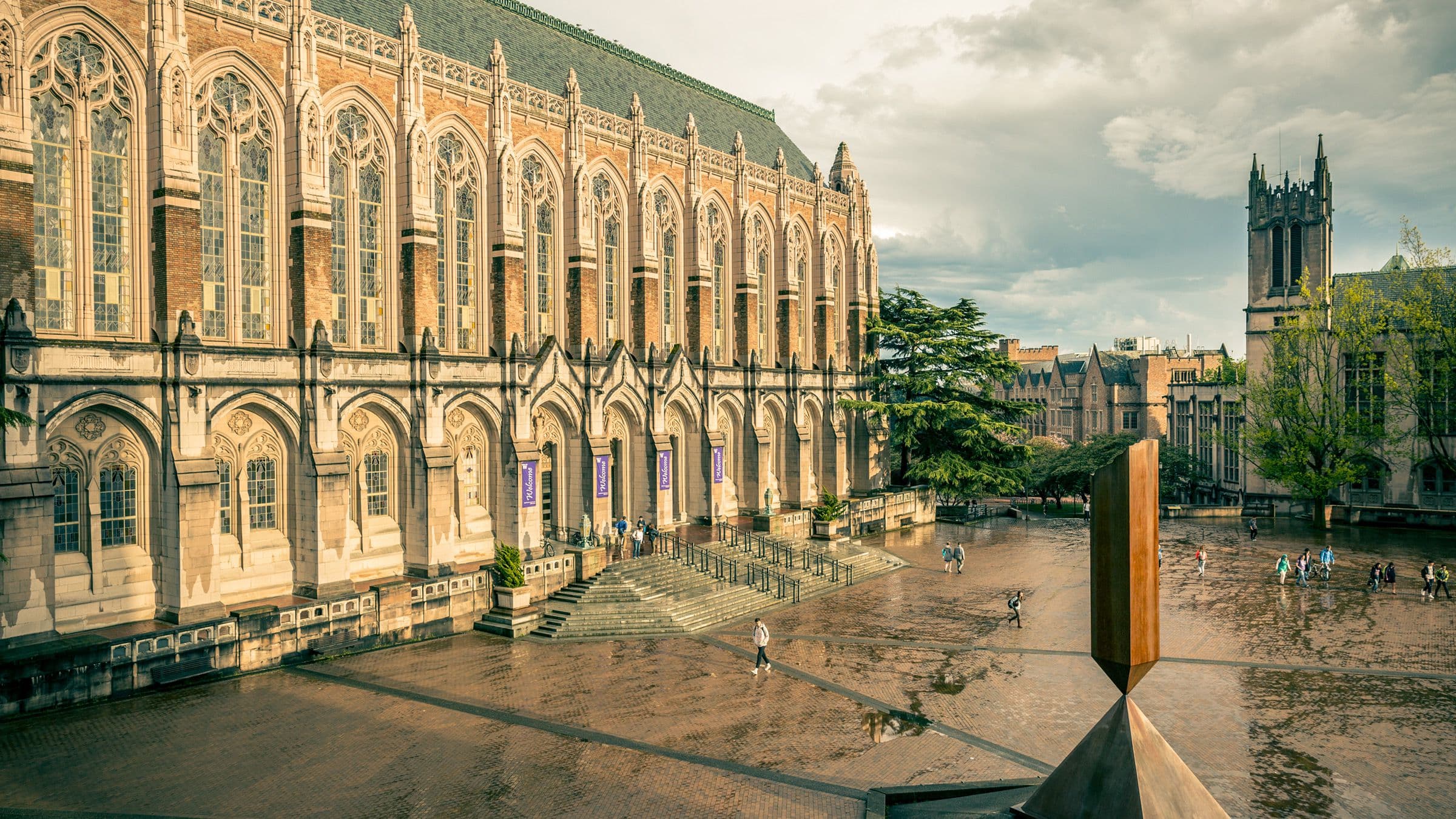 Suzzallo Library, University of Washington — Red Square at golden hour